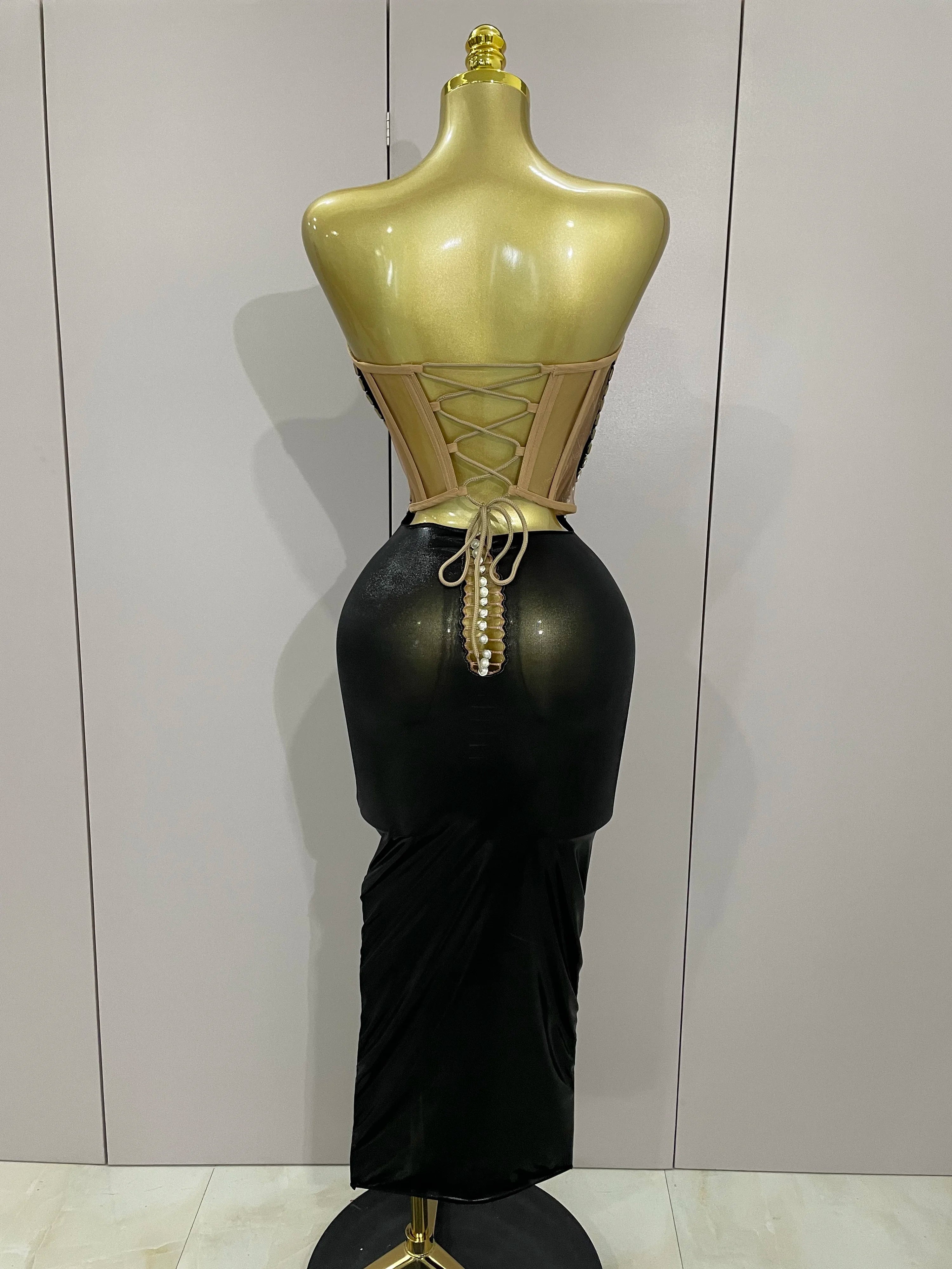 High Quality Black Shiny Sequin Sexy Chest Wrapped Dress 2025 New  Women Fashion Eveing Celebrate Birthday Party Stage Costume