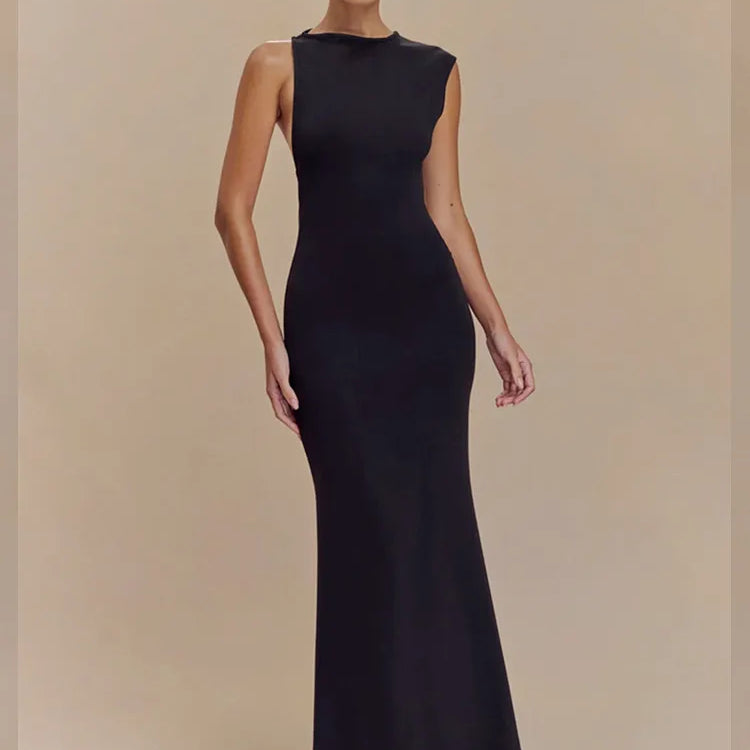 Ladies Women Sexy O Neck Tank Beige Black Maxi Long Celebrity Bodycon Bandage Dress 2025 Elegant Evening Club Party Dress