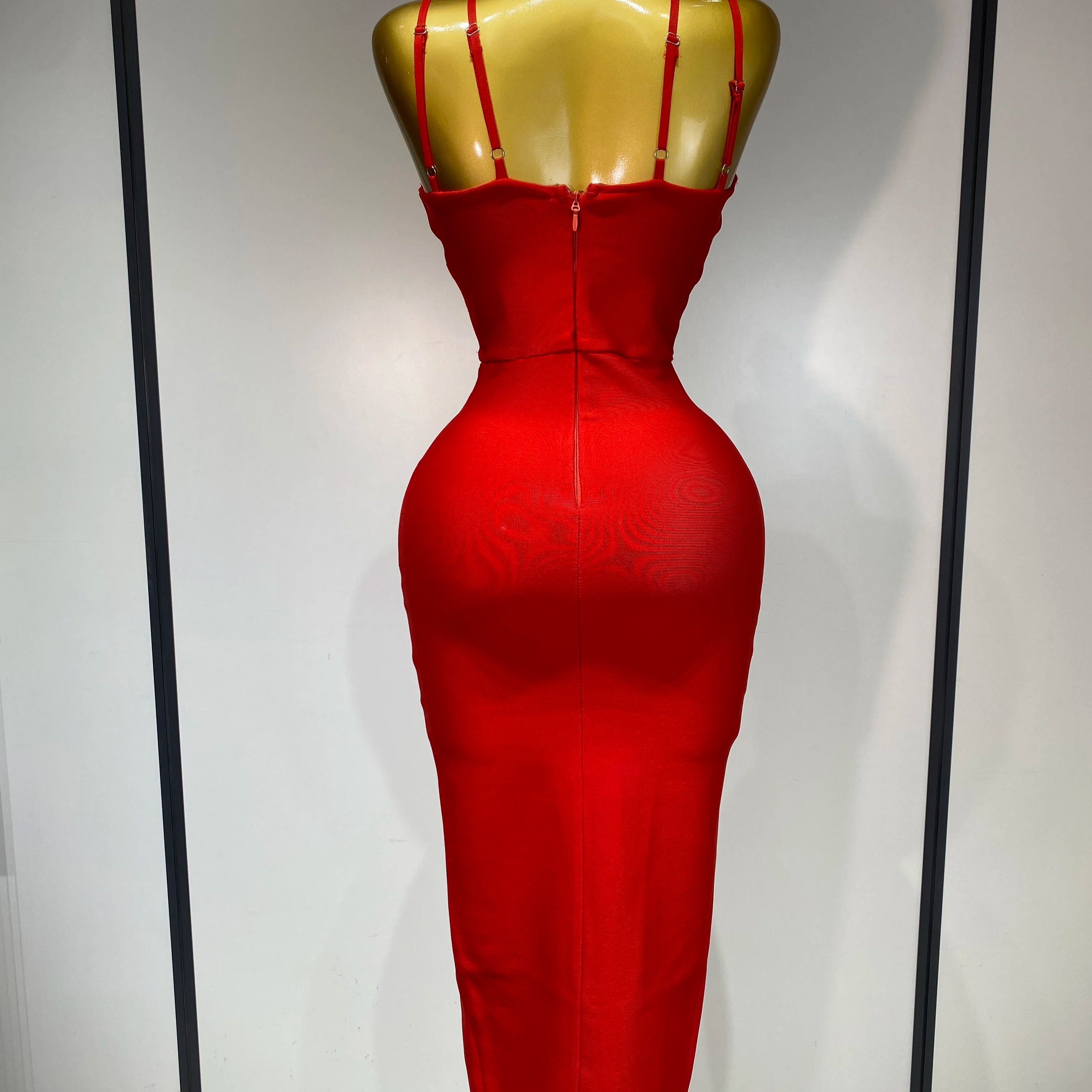 Women Sexy Sleeveless Hollow out Split Backless Red Midi Bandage Dress 2025 Celebrity Elegant Evening Luxury Birthday Dresses