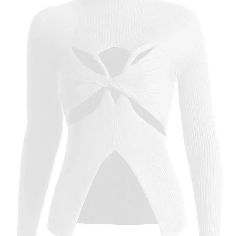 Slimming Crisscross Hollow Out Knitting Sweaters For Women Round Neck Long Sleeve Solid Casual Chic Sweater Female