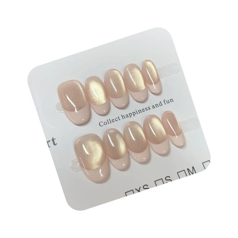 10Pcs Short Oval Milk White Press on Nail French Shiny Almond Gradient False Nail Minimalist Light Luxury Reusable Acrylic Nails
