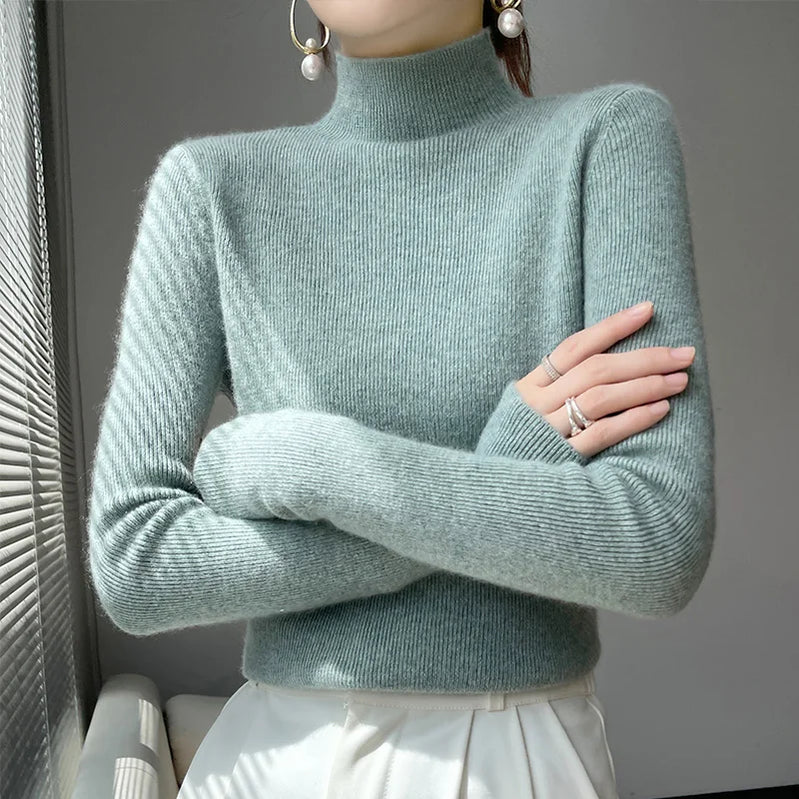 2022 Autumn and Winter Women's Cashmere Sweater Pullover Half Turtleneck Casual Fashion Pure Color High Quality Warmth Comfort