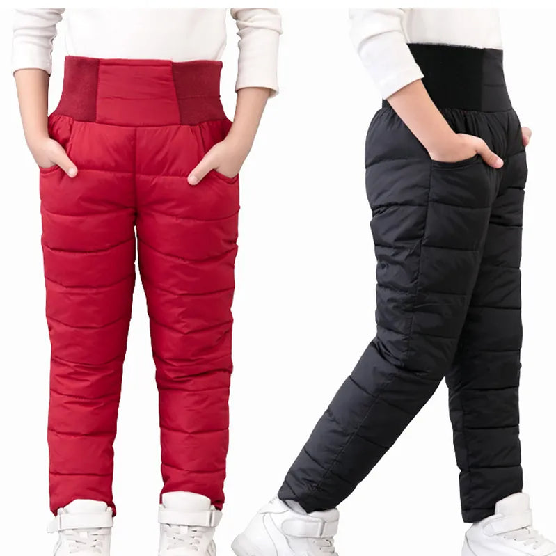 Pantalon d'hiver décontracté pour fille et garçon, en coton rembourré, épais et chaud, imperméable, pantalon de Ski, taille haute élastique, pour bébé enfant de 10 ans 