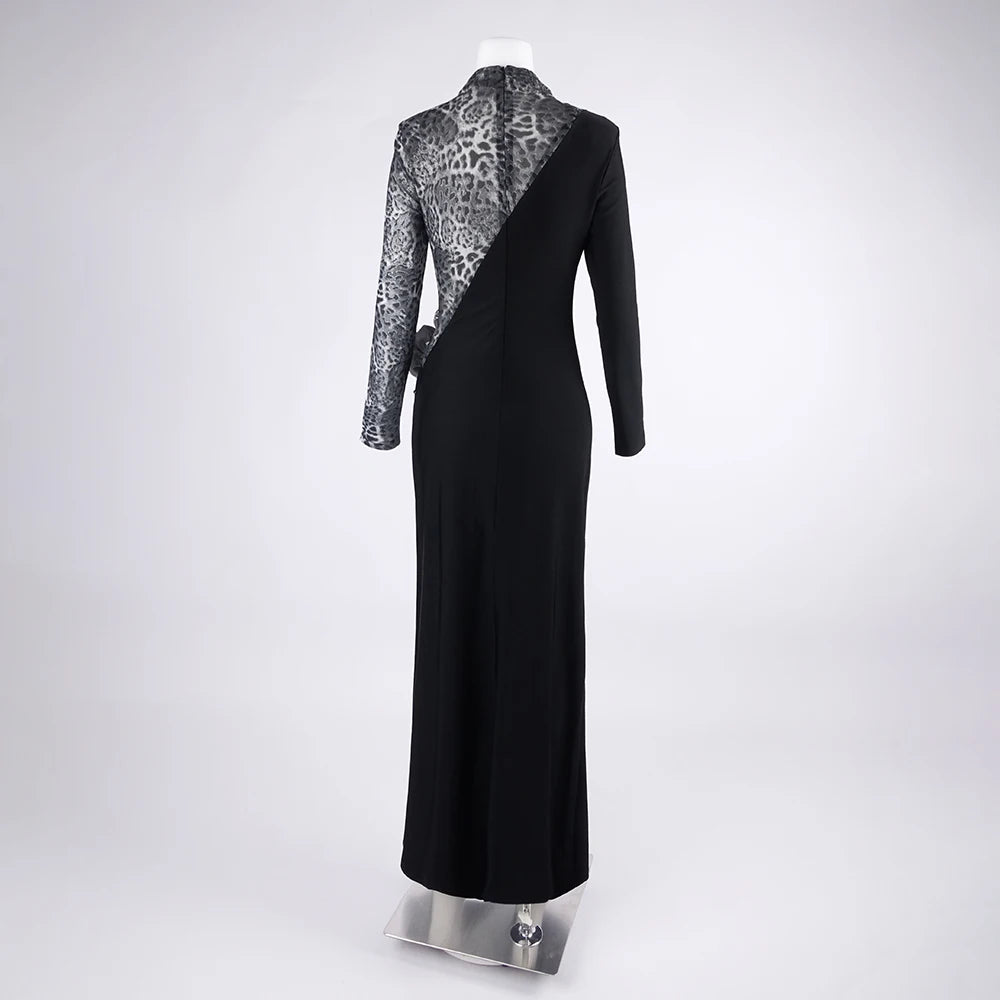 Women Fashion Long Sleeve Keyholes Florals Bodycon Long Maxi Dress Cotton Celebrate Evening Party Red Carpet Outfit