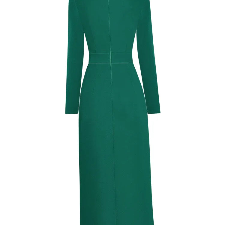 Runway Autumn Midi Dresses for Women Elegant Black Green Vestidos Long Sleeve Straight Party Robe Femme Plus Size XXL