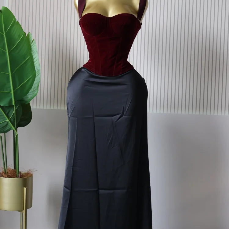 CM.YAYA Women's Dress Set Print Bow Corset Top and Maxi Long Skirt Suit 2025 Summer Elegant Evening Two 2 Piece Set Outfits