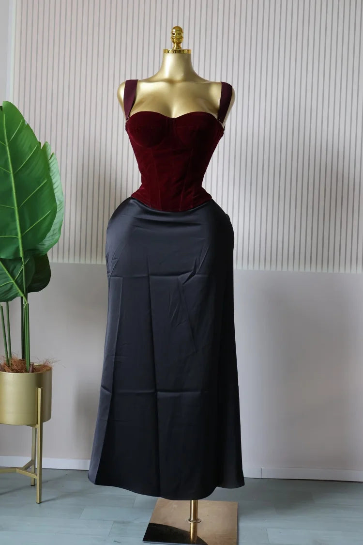 CM.YAYA Women's Dress Set Print Bow Corset Top and Maxi Long Skirt Suit 2025 Summer Elegant Evening Two 2 Piece Set Outfits