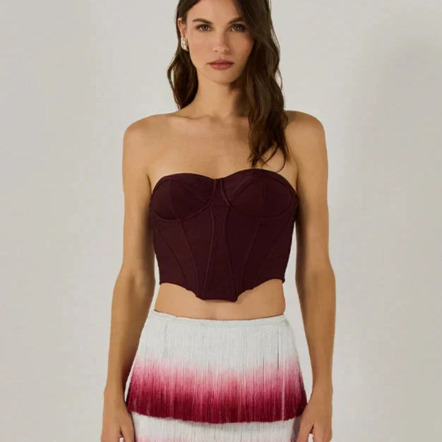 Arrival Women Sexy Strapless Gradient Tasseles Strapless 2 Pieces Bodycon Bandage Long Dress Celebrate Birthday Party Outfit