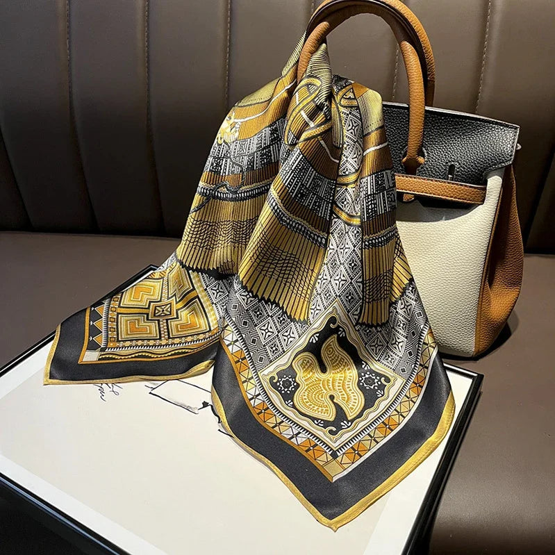 Square 100% Real Silk Scarf Women Bufanda Shawls Wraps for Lady Neckerchief Natural Foulard Femme Bandana Scarves Pashmina 2023 19164 68x68cm