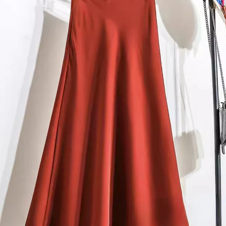 Acetic Satin Fishtail Skirt Woman Korean Fashion Elastic High Waist Skirts for Women Spring/summer New Slim Long Dresses red