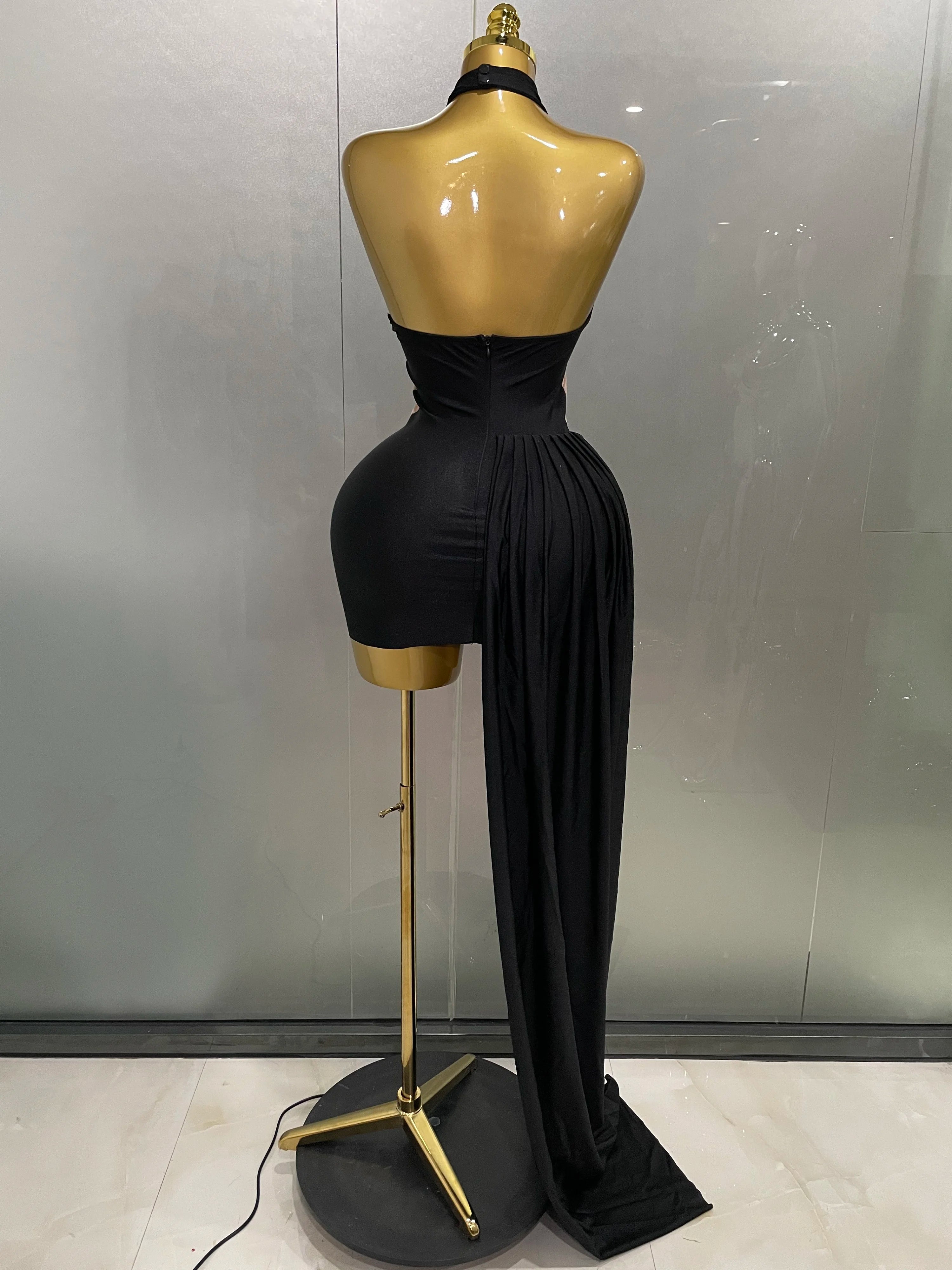 Sexy Sparkly Beaded Mesh See-Through Backless Cocktail Short Dress 2025Women Evening Prom Celebrate Birthday Party Stage Costume