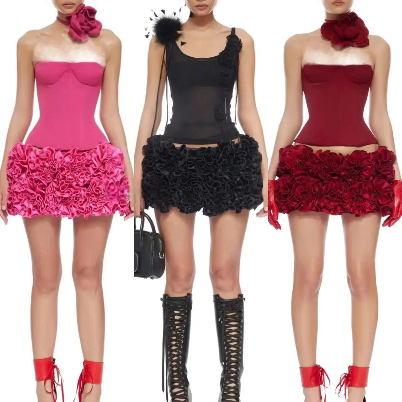 Pink Color Women Sexy Strapless Florals Bodycon Mini Dress Nigthclub Party Celebrate Birthday Fashion Outfit Vestido