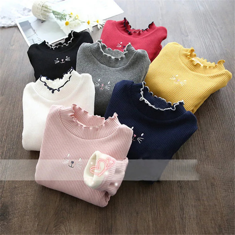 Fashion Girls Sweaters 2024 Winter Children Clothes Cartoon Kids Tops Warm Velvet Thick Kids Sweater Girls Outwear Sweater