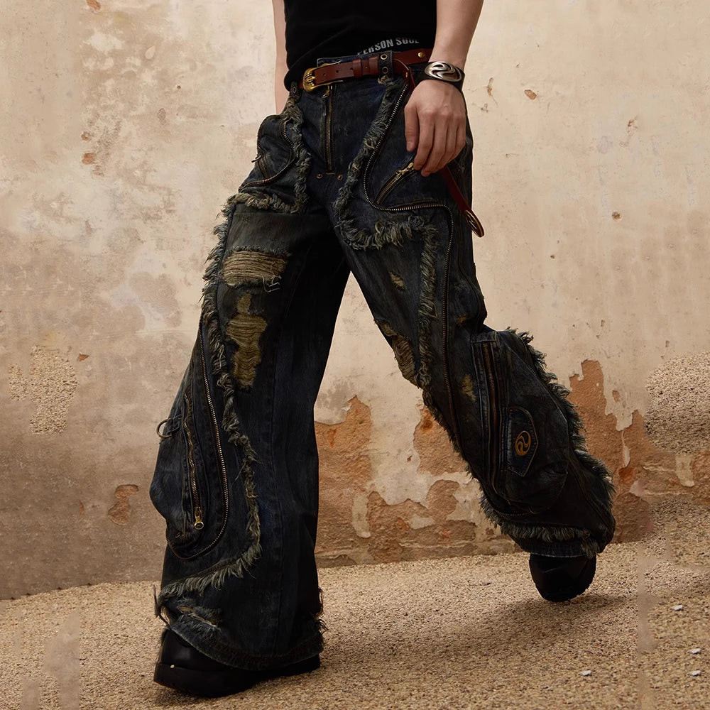 TWOTWINSTYLE Colorblock Fashion Spliced Zipper Chic Loose Pants for Women Patchwork Hollow Out Pant Female High Street Style New