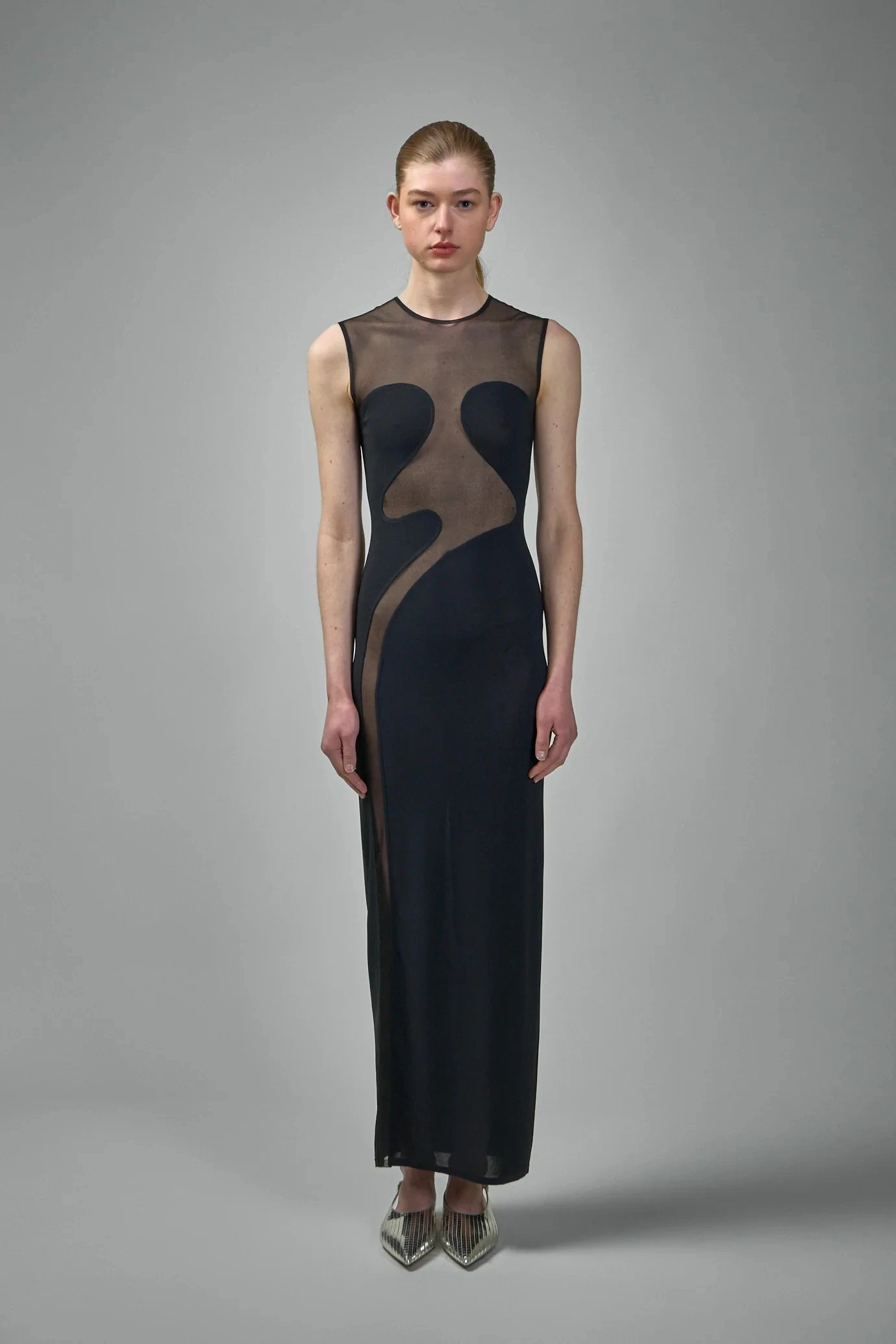 Black White Women Sleeveless Sexy O-Neck Bodycon Bandage Long Dress Mesh Celebrate Evening Party Nightclub Outfit Wholesale