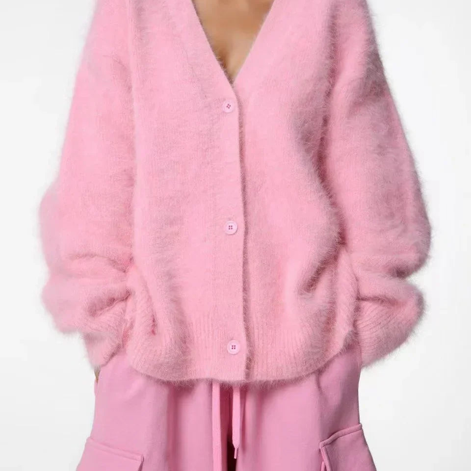 Autumn Elegant Long Sleeve Sweater Women New Single-Breasted Female Casual Cardigan Soft Flexible Knitted Outwear Winter pink MY66