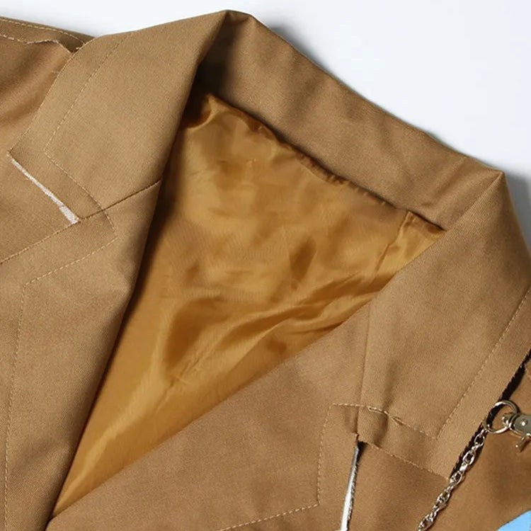 TWOTWINSTYLE Colorblock Spliced Denim Blazers For Women Notched Collar Long Sleeve Patchwork Chain Chic Blazer Female Clothing