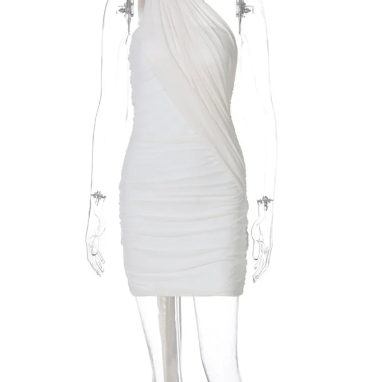 Mesh Strapless Backless Sexy Mini Dress For Women Robe Fashion Off-shoulder Sleeveless Ruched Bodycon Club Dress