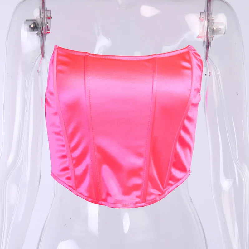 Sleeveless Off Shoulder Velvet Fashion Sexy Corset Crop Tops Vest Female Underwear Backless Bustier Top Solid Pink