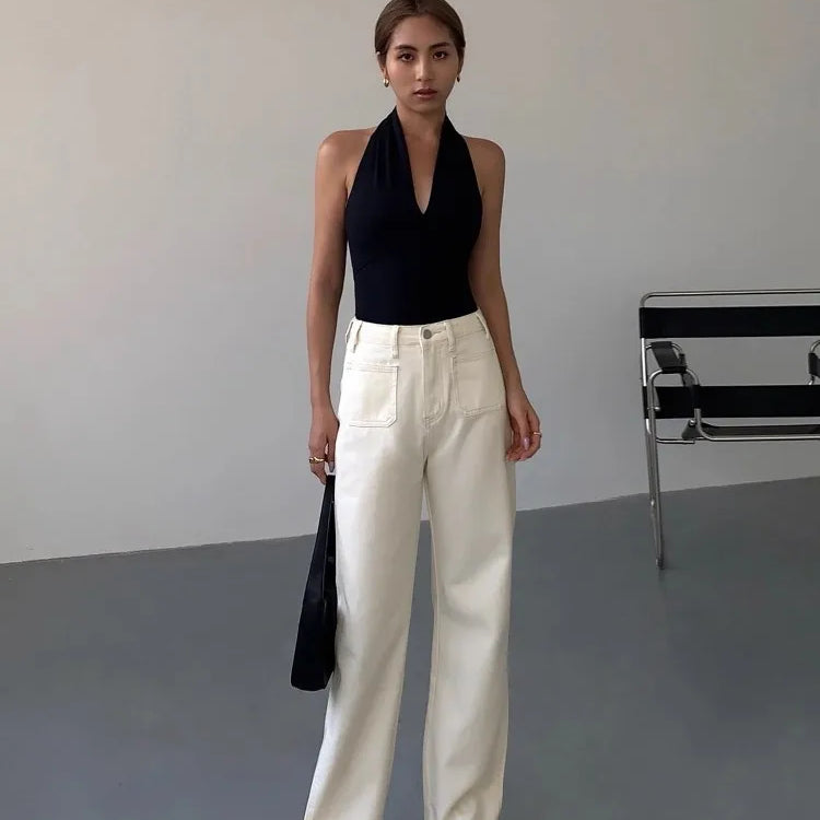 Black Spicy Girl Deep V-Neck Top For Women'S Summer Design With Hanging Neck And Strap, Open Back Sleeveless Top black CHINA