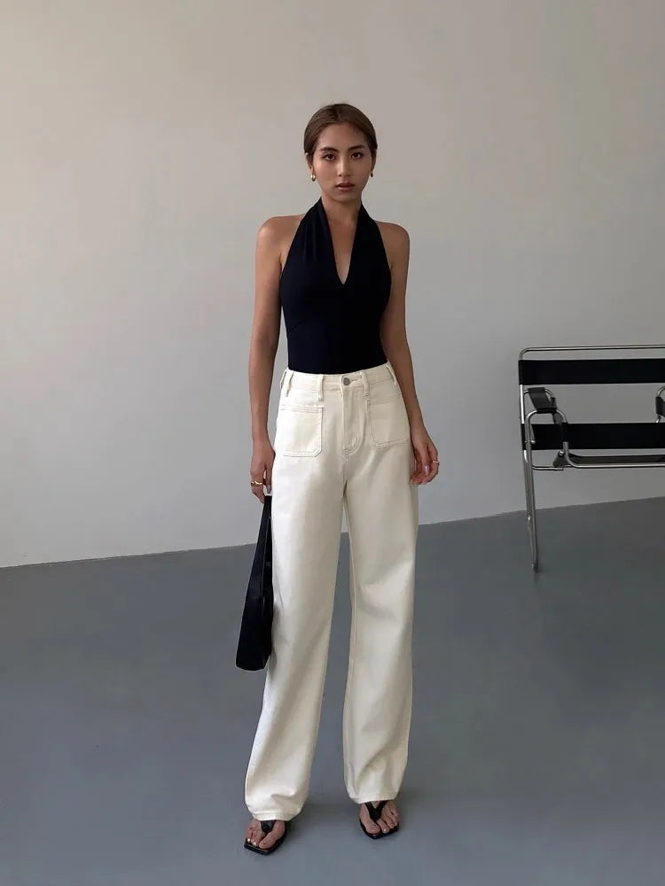 Black Spicy Girl Deep V-Neck Top For Women'S Summer Design With Hanging Neck And Strap, Open Back Sleeveless Top black CHINA