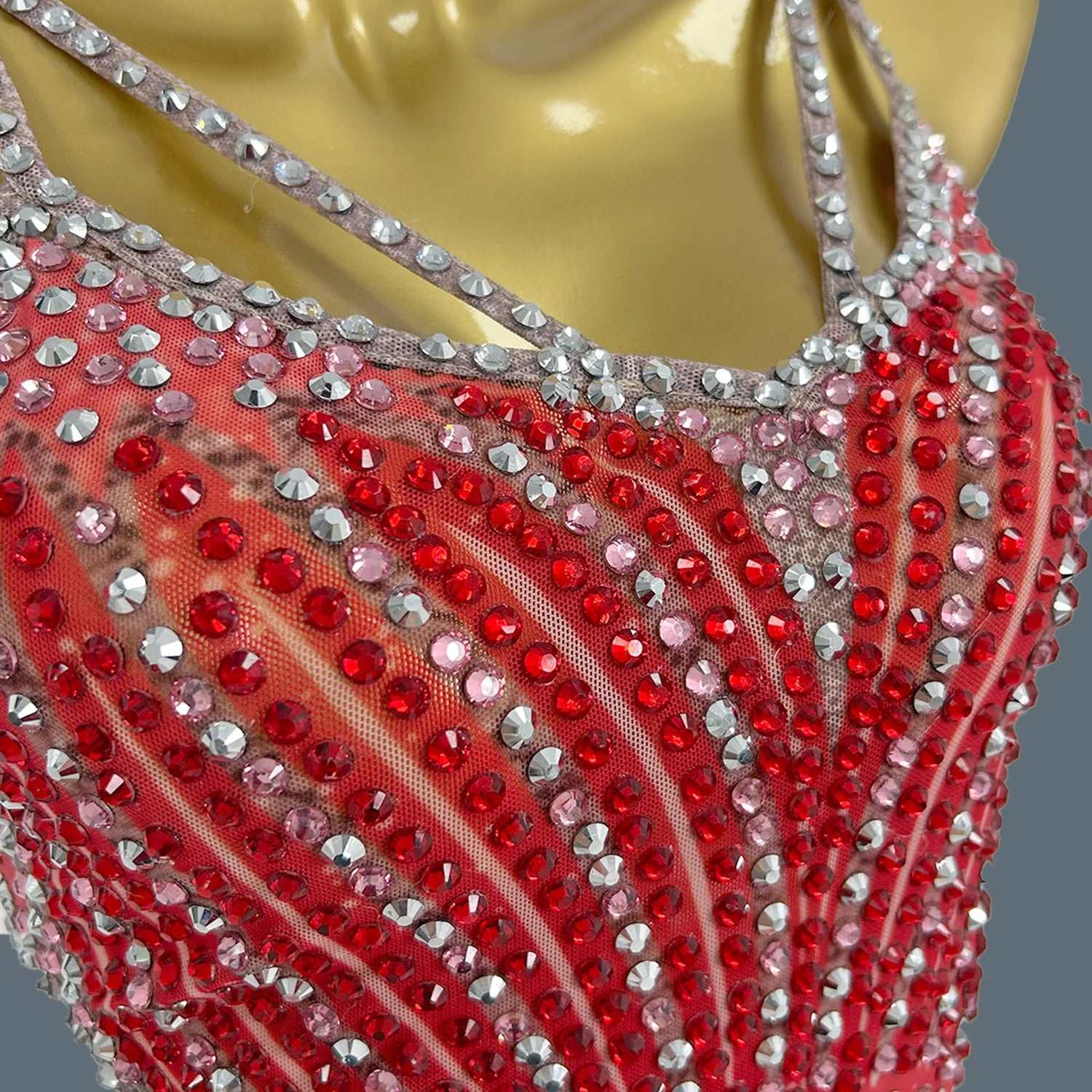 Women's Luxury Sparkly Diamond Maxi Dress Stretch Strap Bodycon Club Mesh Costume for Birthday Party Dinner Xigua