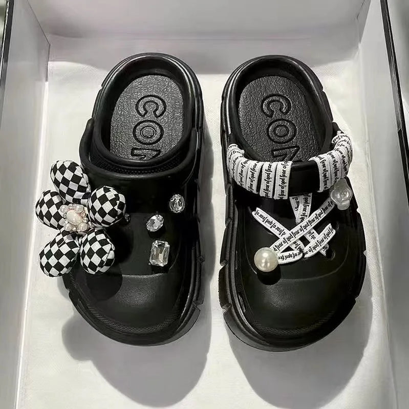 Platform Slippers Summer Women's Sandals 6cm Wedges Ladies Outdoor Clogs Thick Street Beach Slides Girls Flip Flops Garden Shoes black DIYhuabudai