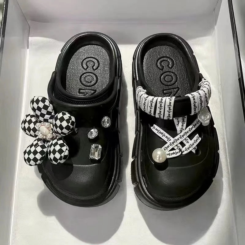 Platform Slippers Summer Women's Sandals 6cm Wedges Ladies Outdoor Clogs Thick Street Beach Slides Girls Flip Flops Garden Shoes black DIYhuabudai