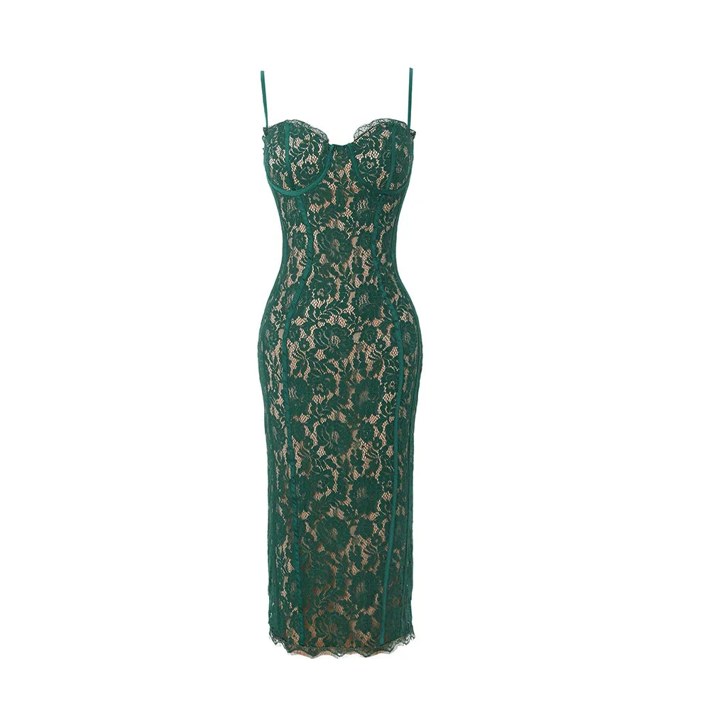 Suninheart Summer Midi Green Dress Elegant Spaghetti Strap Wedding Guest Party Dresses Sexy Birthday Dresses for Women 2024