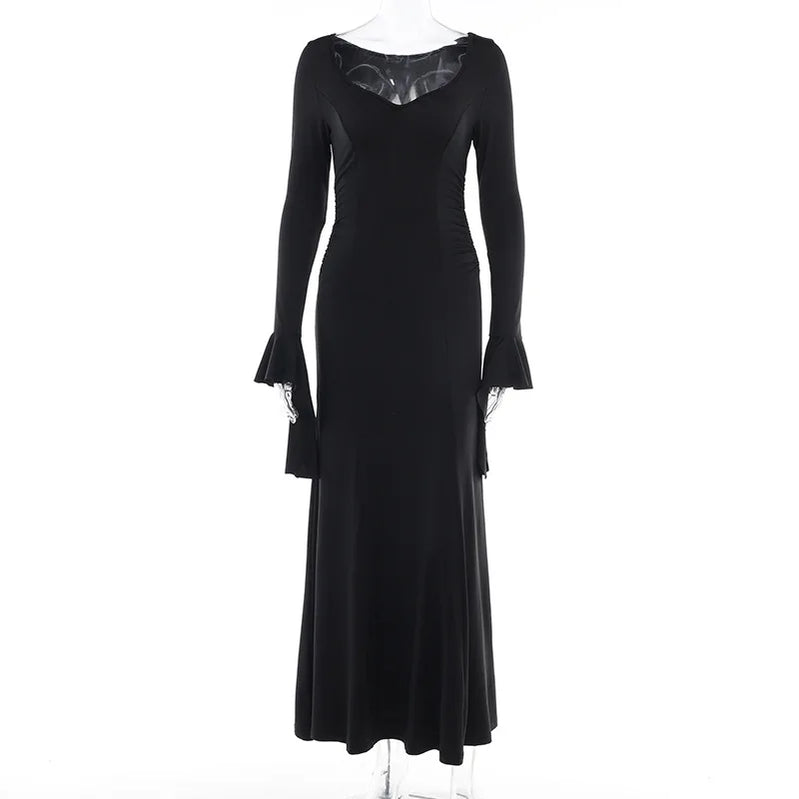 Halloween Cos Morticia Elegant Gothic Dress for Women Adams Family Inspired Wednesday Slim Summer Mermaid