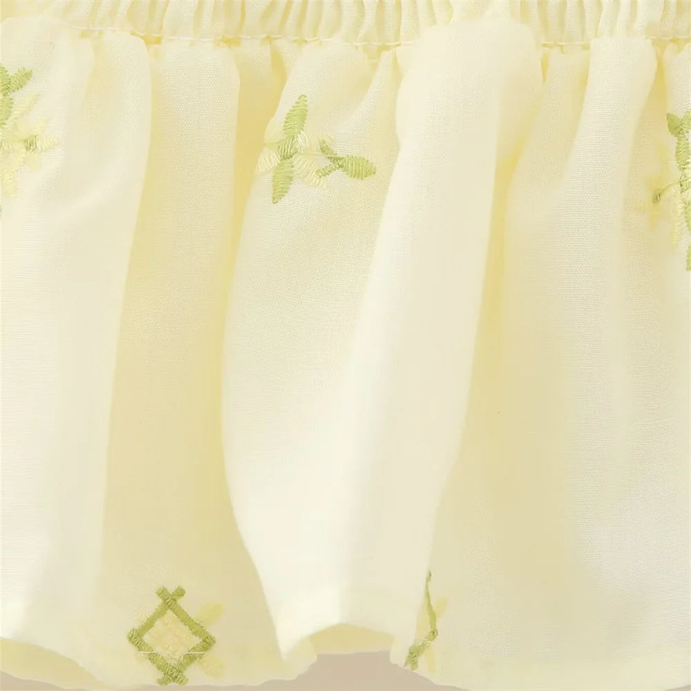 Square Neck Long Sleeve Top for Women, Embroidered Short Top, Sweet Casual Fashion, Early Spring, New