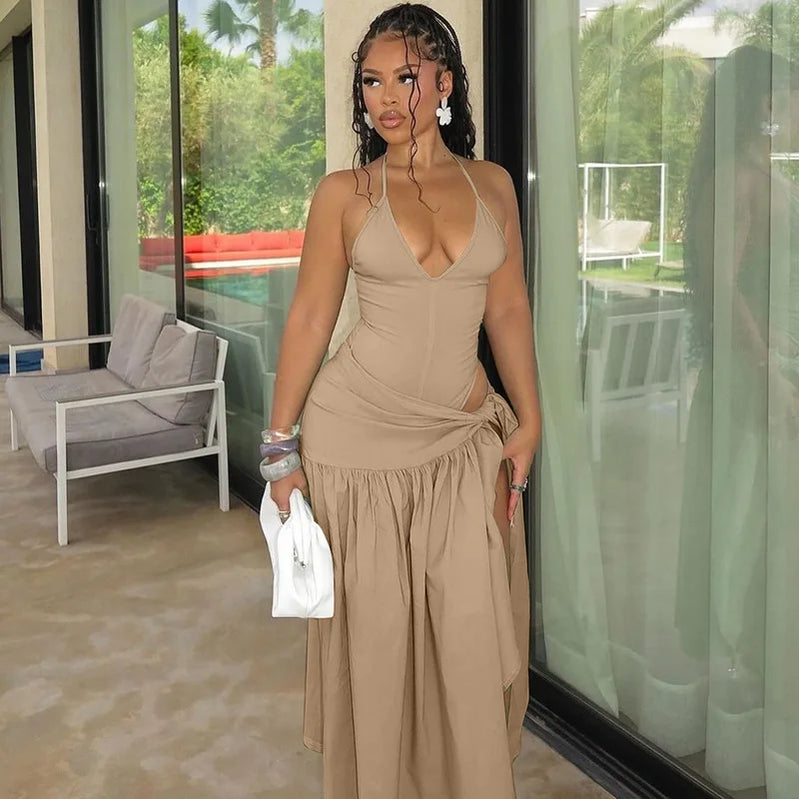 CM.YAYA Elegant Women's Set Sleeveless Strap Bodysuit +Long Skirts Set Autumn Tracksuit Sexy 2024 Tie Up Two 2 Piece Set Outfits