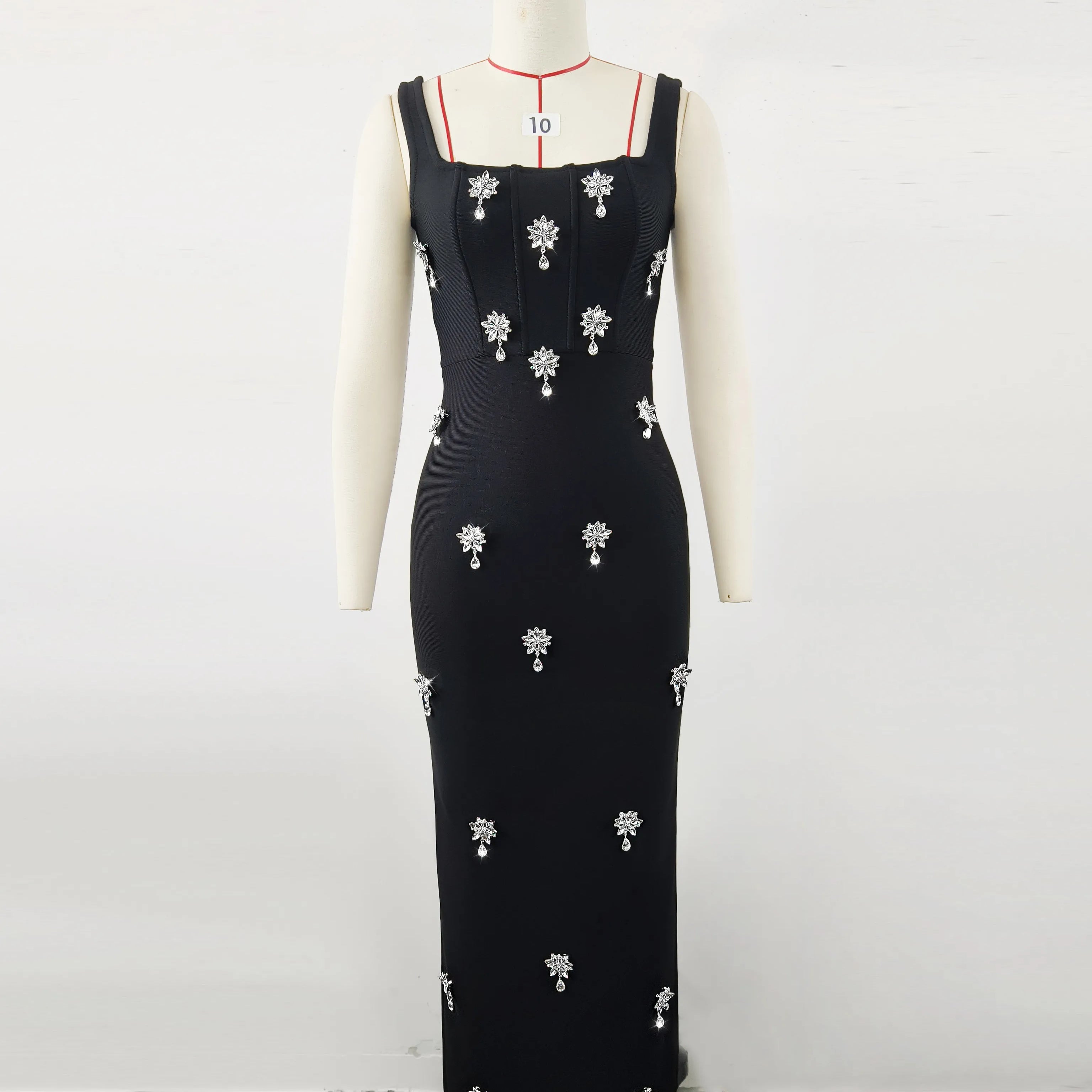 Celebeity Red Carpet Dress Women Sleveless O-Neck Bodycon Long Bandage Dress Shinning Crystal Celebrate Evening Party Dress