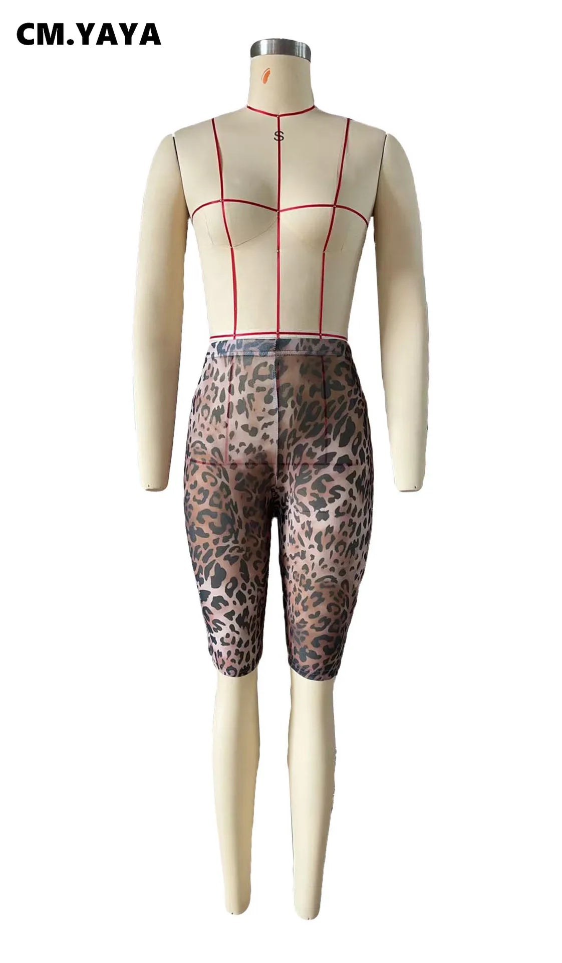 CM.YAYA Women Fashion Sexy Party Clubwear Mesh See Though Pants Capris 2025 Summer Leopard Print Leggings Street Trousers