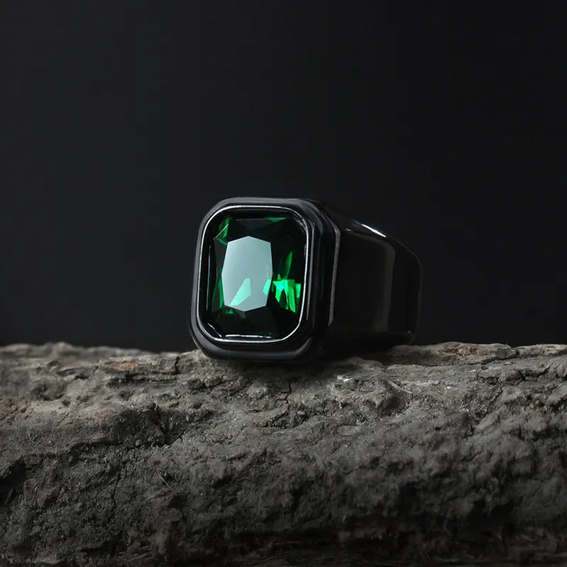 Stainless Steel Jewelry Ring Men Black Stone Rings Trend Charm Fashion Male Women Finger Band Engagement Wedding Gift OSR1088GREEN Us Size