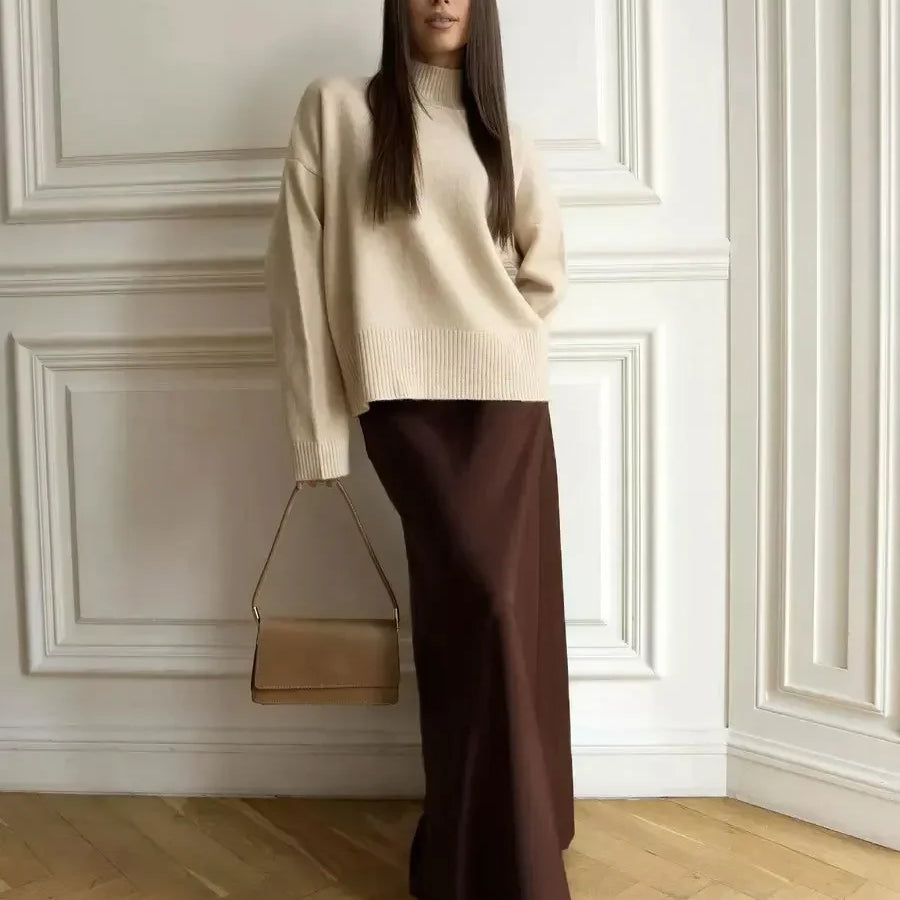 Wolfeel Casual Satin Women'S Skirt Spring Summer Fashion Loose High Waist Maxi Skirts Elegant Simple Slik Fishtail Skirt Coffee