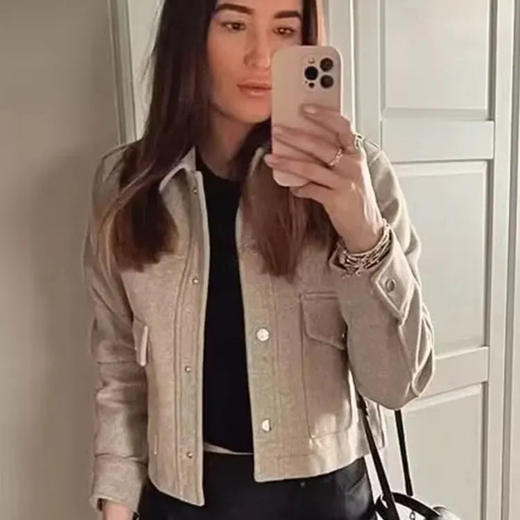 Jackets For Womens Autumn Fashion Solid Front Pockets Button Long Sleeve Jacket Elegant Woman Casual Outerwear Coat