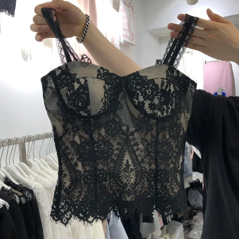 Crop Top Women Clothing Sexy Crochet Ropa Mujer Tank Slim Black Lace Shirts s & Tees Tanks Camis Blusas Summer black