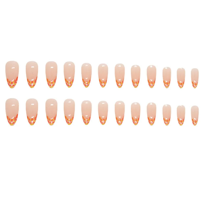 24pcs Autumn Leaf Glitter French Press on Nails Orange Almonds Fake Nails Full Cover Wearable False Nails