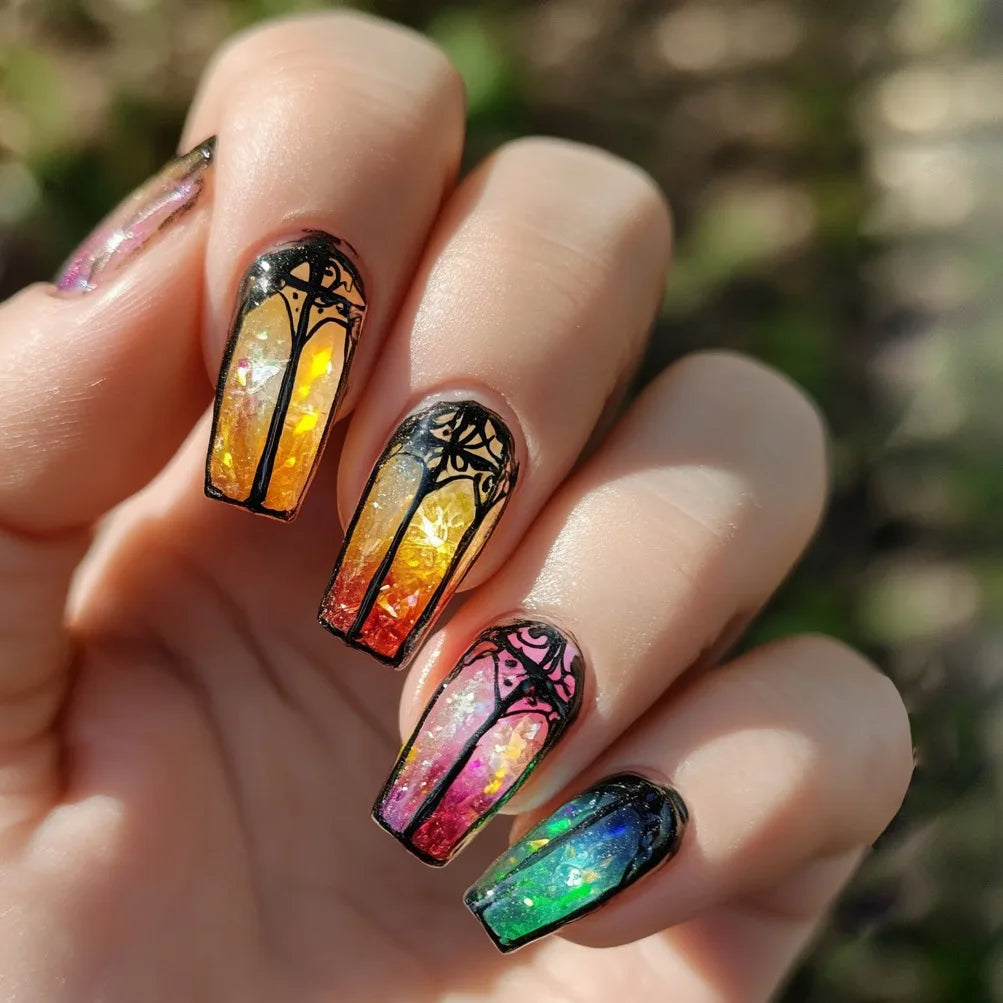 24pcs/set short Medium Long fake nails for women almond square ballet tips cute animals starry eyes Y2K press on false nails