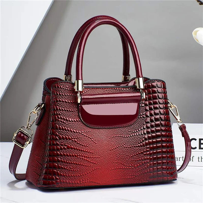 Women's Simple Crocodile Stripe Handbag Luxury Middle-aged Hand Bag Purse Fashion Shoulder Bag Designer Brand Bags женский Bolsa