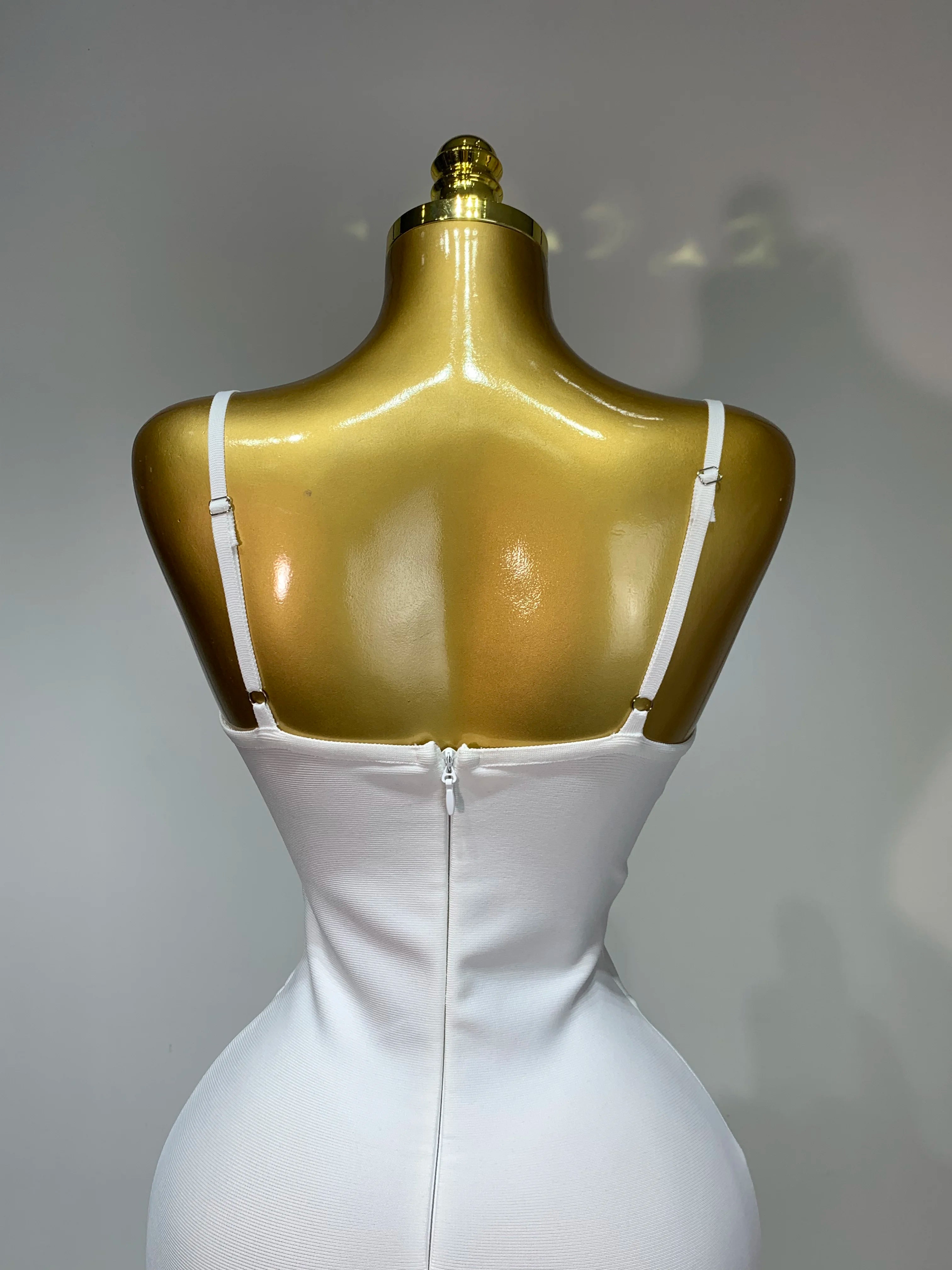 Women Sexy Spaghetti Strap V Neck Crystal Sleeveless Bandage Dress White Elegant Evening Party Cocktail  Luxury Birthday Gowns