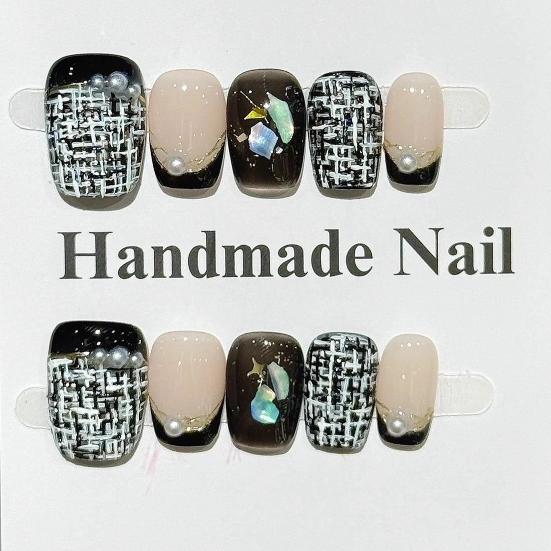 10Pcs New Autumn Nude Color French Short Press on Nails Pearls Chain Elegant Ballet Manicure Set Detachable Finished Beauty Nail