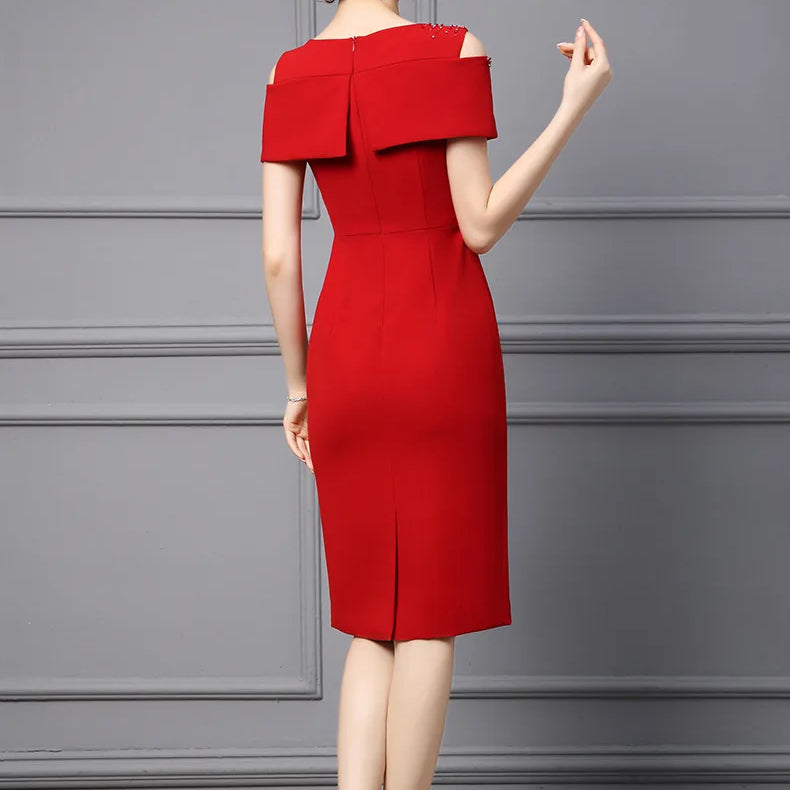 Beading Diamond Red Party Dresses for Women Elegant Luxury Evening Prom Vestidos Robe Summer Cocktail Off The Shoulder