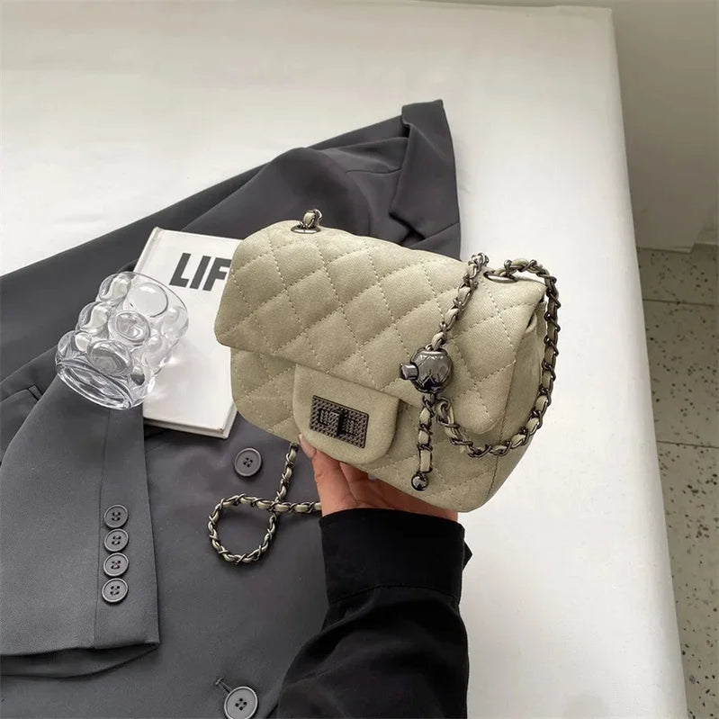 Winter Commuter Women's Crossbody Bag Retro Diamond Chain Square Handbag Shoulder Bag Elegant Sensation Commute Work Bag