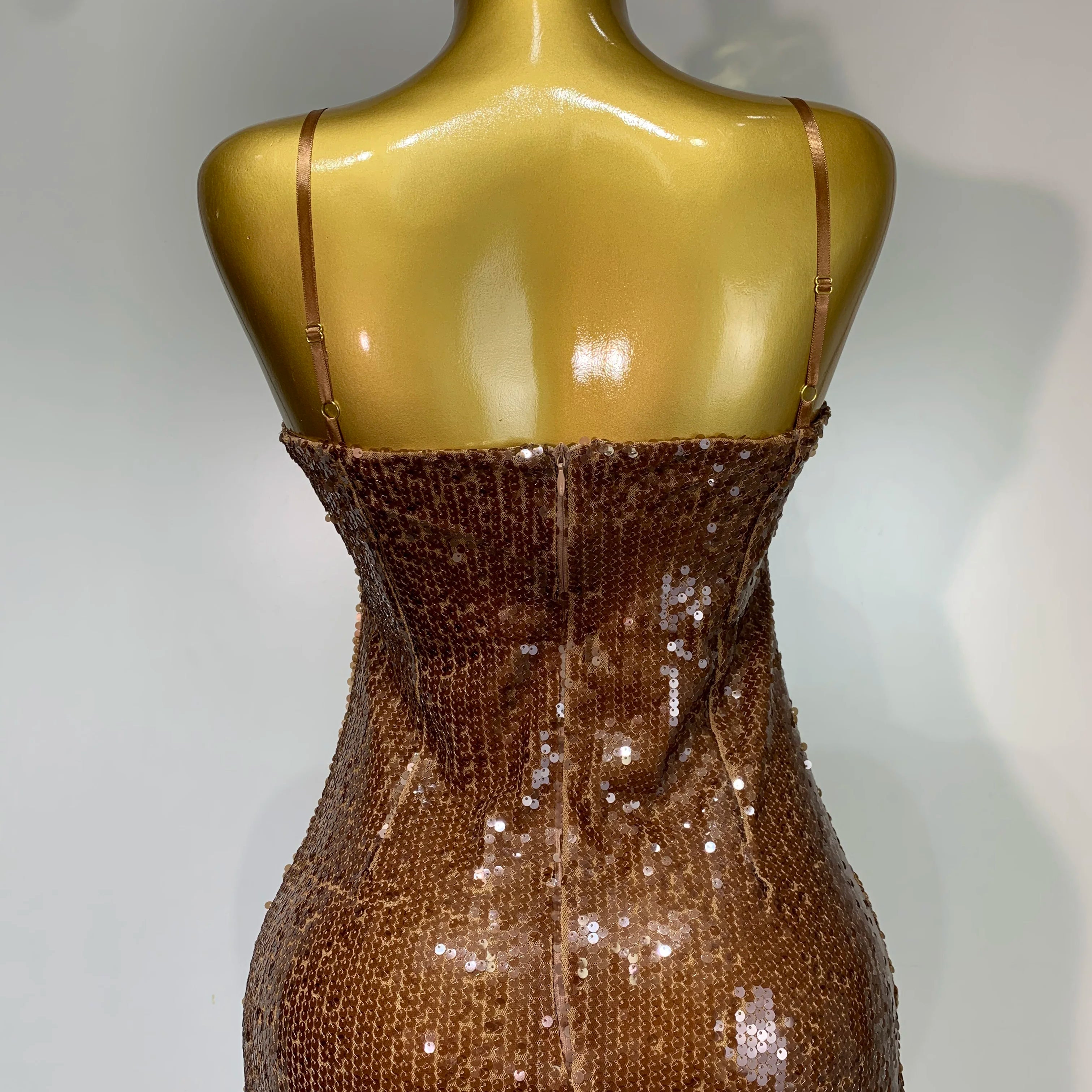 Women Luxury Sexy Sleeveless Backless Mesh Sequins Flower Brown Bodycon Maxi Dress Club Elegant Celebrity  Evening Party Dress