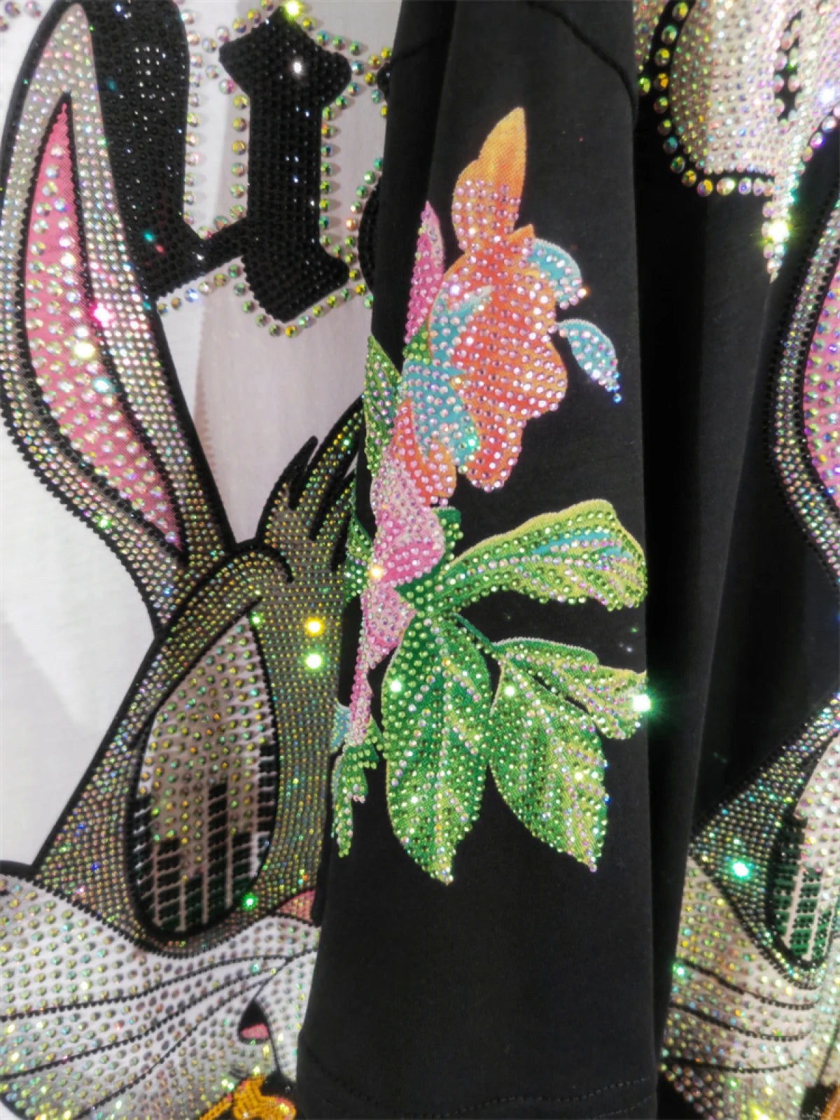 XL-4XL Plus Size Women Clothing Rhinestone Rabbit Cool Women's T-shirt Large Size Gothic Big Size Short Sleeve Tunic Tops 150KG