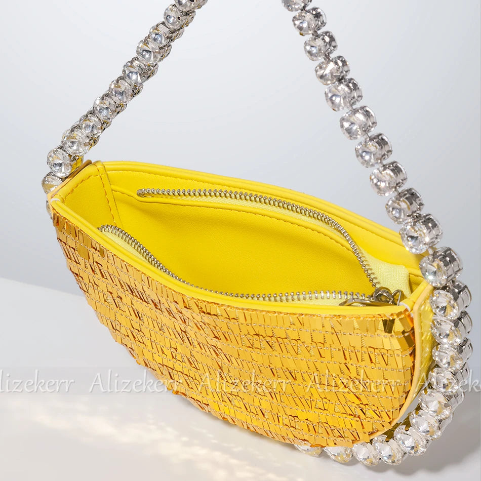 Shiny Crystal Sequines Round Evening Bags Women Luxury Designer Half Moon Rhinestone Wedding Clutch Purses And Handbags Party