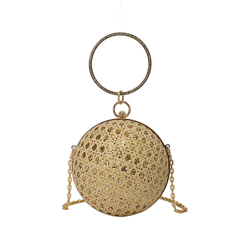 Sparkly Round Evening Purses for Women Shiny Diamonds Handbag Unusual Party Mini Small Bags Fashion Luxury Shoulder Bag Woman Gold Mini(Max Length<20cm)