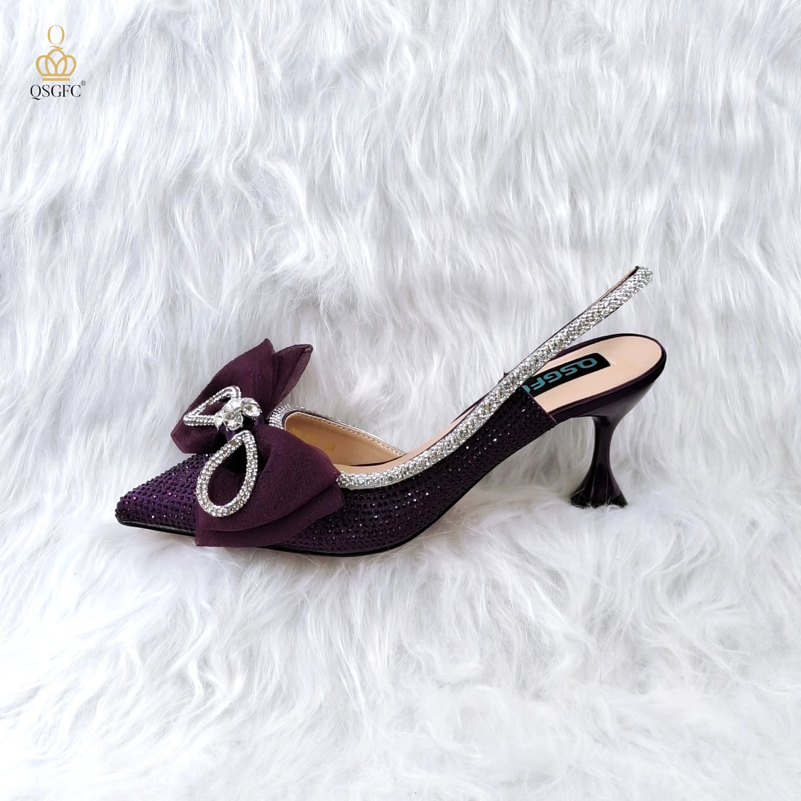 Pointed Rhinestone Shallow Mouth Temperament High Heels Rainbow Color Women's Shoes And Bags ONLY SHOES D. PURPLE